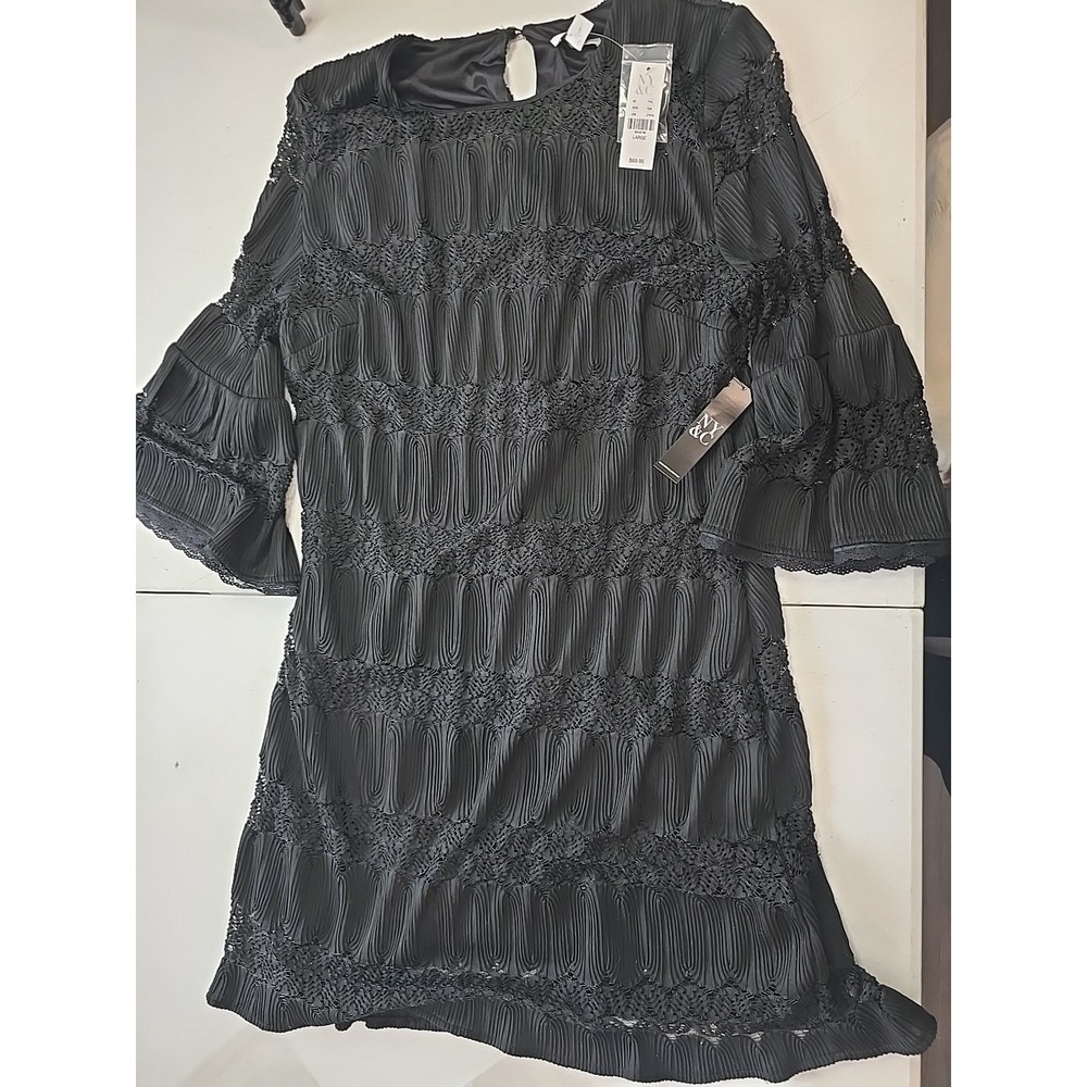 NEW YORK & CO NY & CO Womens Bell Sleeves Black Lined Lace Dress Large NWT‎